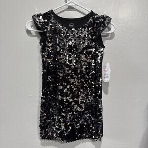 Wonder Nation Black Sequin Party Dress Girls Sz XS (4-5) Cap Sleeve Mix Media
